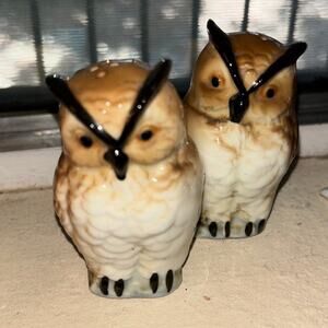 Vintage Owl Salt & Pepper Shakers – Ceramic Owl Pair – Unmarked Porcelain Decor